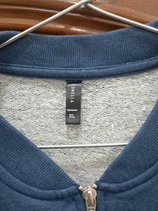 Blue Bomber Jacket with Leaf Embroidery