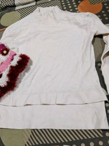 Layered White Top with Crochet Poncho winters