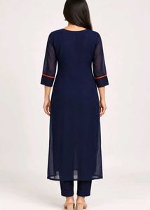 Navy Blue Embroidered Kurta Set