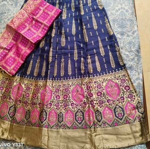 Elegant Navy Blue lahenga choli with Gold Print