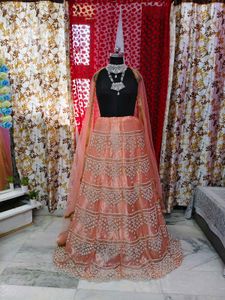 Stunning Peach Embroidered Lehenga Choli