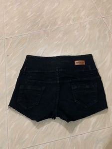 Black High-Waisted Denim Shorts