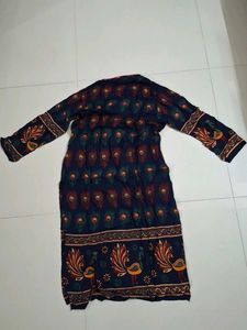Navy Blue Peacock Print Kurta