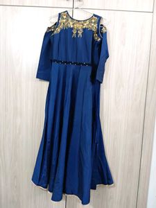 Blue Cold Shoulder Embroidered Gown(NEW)