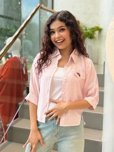 Striped Cropped Shirt with Pocket Detail