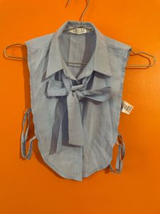 Chic Blue Collared Detachable Blouse