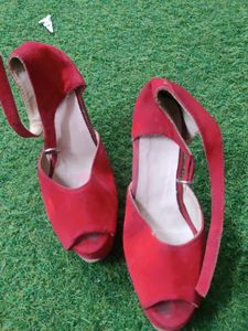 Red Sweed Wedge Heel