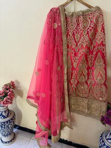Stunning Pink &amp; Gold Embroidered Lehenga Choli