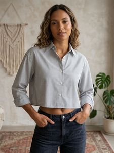 Striped Cropped Button-Down Shirt