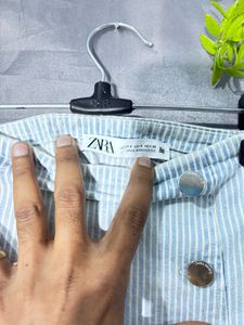 Zara Blue Striped Button-Front Mini Skirt