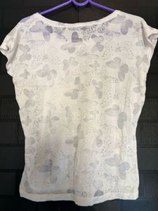 White Butterfly Print T-Shirt