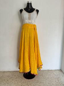 Vibrant Yellow Sequined Ethnic Skirt