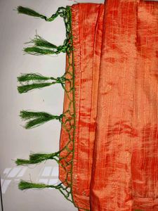 Orange Silk Saree with Green Border