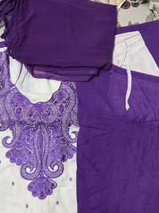 Elegant Purple &amp; White Kurta Set