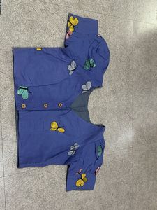 COMBO Blue Butterfly Embroidered Crop Blouse