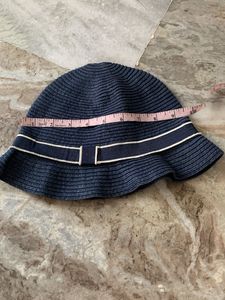 H&M Stylish Blue Straw Hat with Ribbon