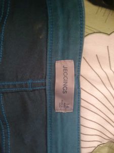 Teal Skinny Fit Cotton Pant