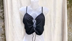 I. Black Lace-Up Crop Top