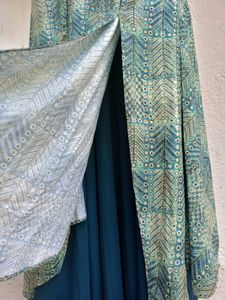 Elegant Teal Printed Ethnic Gown | Stylish Flared