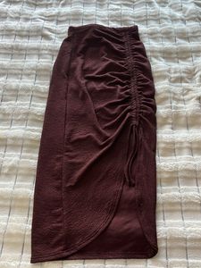 Brown Chic Ruched Midi Skirt