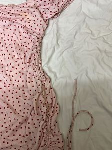 Pink Polka Dot Ruched Mini Dress