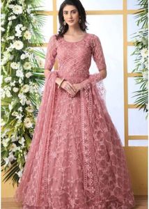 Pink Floral Embroidered Net UnStitched Suit