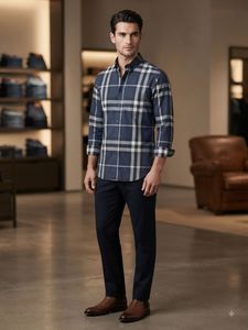 Men's Blue Checkered Casual Shirt