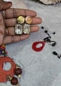 Multi-Color &amp; Red Statement Earrings  (6 pair