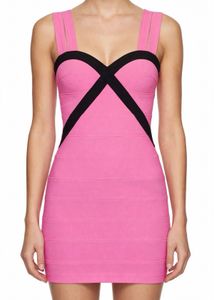Hot Pink Bandage Dress with Black Straps