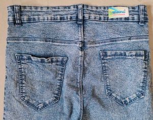 Trendy Acid Wash Cargo Jeans|Light Blue Denim Carg