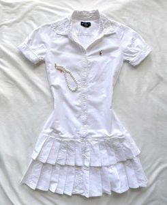 y2k Pleated White Tiered Shirt Dress