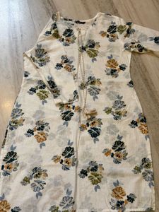 New Cream Floral Print Kurta