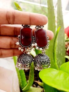 Exquisite Oxidised Silver Jhumka Earrings