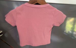 Pink Ribbed V-Neck Crop Top