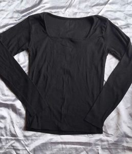 Classic Black Long Sleeve Square Neck Top