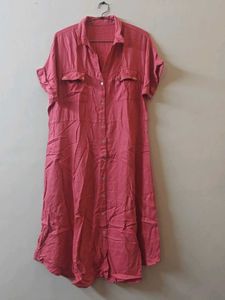 Pink Button-Up Midi Shirt Dress