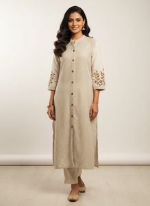 Striped Embroidered Kurta