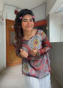 Vibrant Floral Print Sheer Kurta