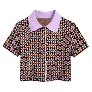 Retro Geometric Print Button-Up Top