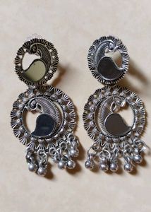 Oxidized Silver Peacock Earrings  stone necklace