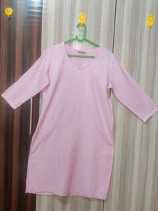 Pink Colour Kurta with Shining Flowers