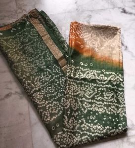 Brand New bandhani cotton silk saree set