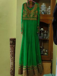 Beautiful Green Embroidered Anarkali Gown with dup