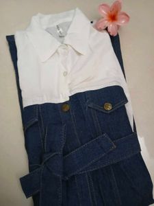 Women's White &amp; Blue Denim Shirt Dress | Belted |