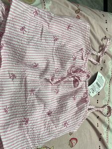Cute Pink Striped bow Pajama Set