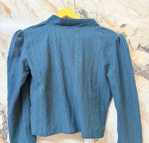 Teal Textured Button-Up Top