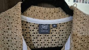 Unisex Beige Crochet Button-Up Top