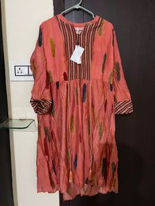 Beautiful Peach Feather Print Kurta