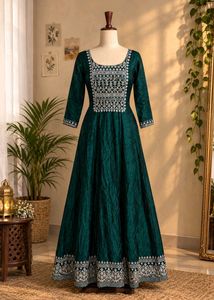 Emerald Green Embroidered Anarkali/ Gown