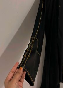 Elegant Black Abaya with Gold Hand Work